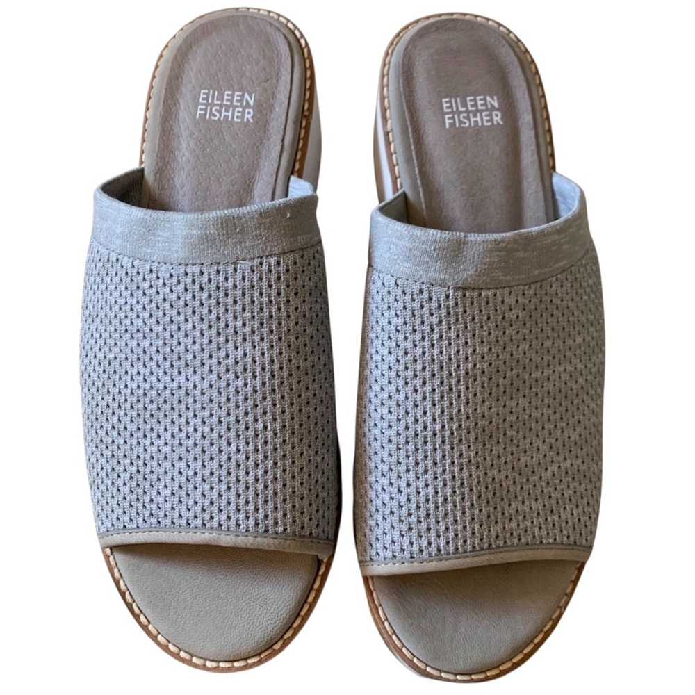 NWOT Eileen Fisher Telly Mesh Gray Knit Wedge Slide Sport Sandals - 8